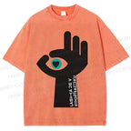 Unisex Abstract Hand Eyes Printed Washed Tee