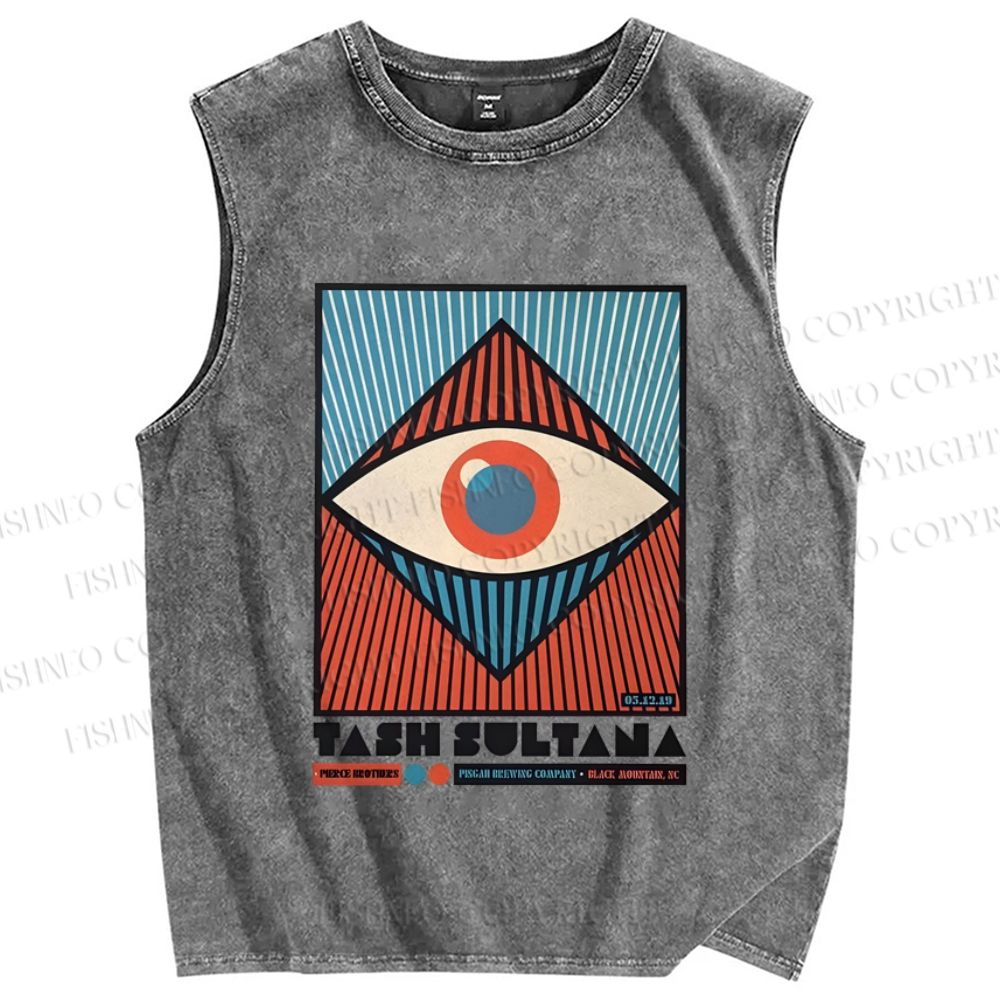 Unisex Vintage Geometric Eyes Printed Washed Tank Top