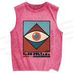 Unisex Vintage Geometric Eyes Printed Washed Tank Top