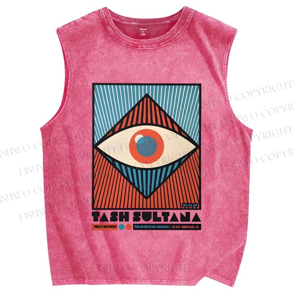 Unisex Vintage Geometric Eyes Printed Washed Tank Top