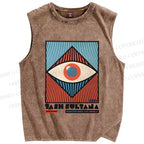 Unisex Vintage Geometric Eyes Printed Washed Tank Top