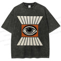 Unisex Vintage Abstract Geometric Eyes Printed Washed Tee