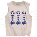 Unisex Artistic Hand Flower Eyes Printed Washed Tank Top