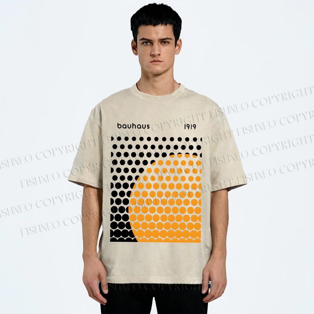 Unisex Bauhaus Geometric Circles Printed Washed Tee