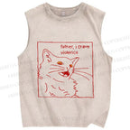 Unisex Evil Cat Crave Violence Printed Washed Tank Top