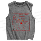 Unisex Evil Cat Crave Violence Printed Washed Tank Top