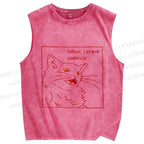 Unisex Evil Cat Crave Violence Printed Washed Tank Top