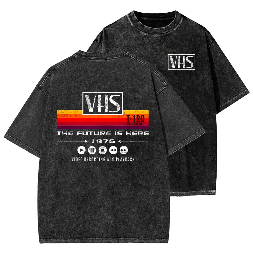 VHS Vintage Wash Japanese Design Back Art T-Shirt