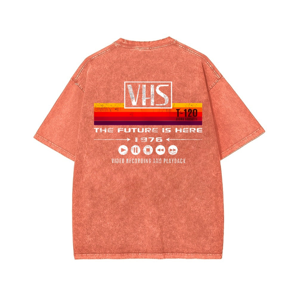 VHS Vintage Wash Japanese Design Back Art T-Shirt