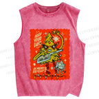 Unisex Musical Christmas Tree Light Printed Washed Tank Top