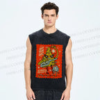 Unisex Musical Christmas Tree Light Printed Washed Tank Top