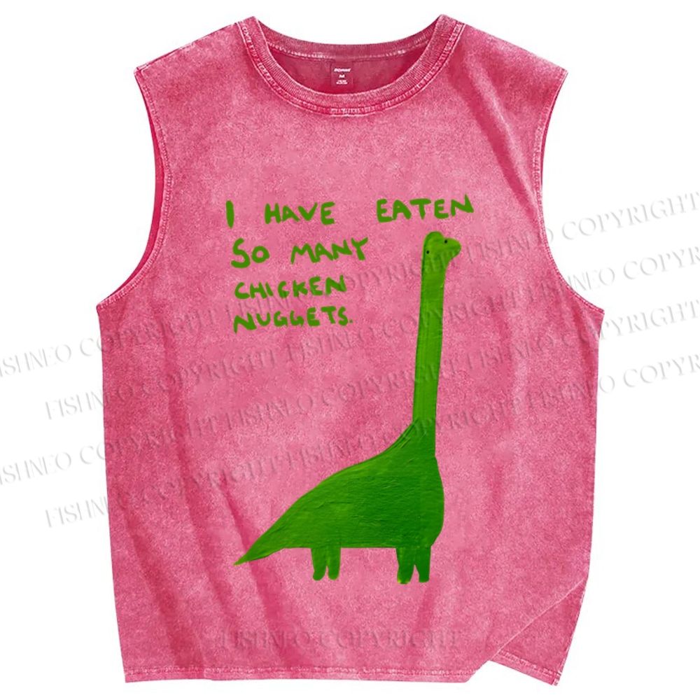 Unisex Dinosaur Eat So Many Chicken Nuggets Printed Washed Tank Top