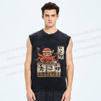 Unisex Vintage Octopus Japanese Graffiti Printed Washed Tank Top