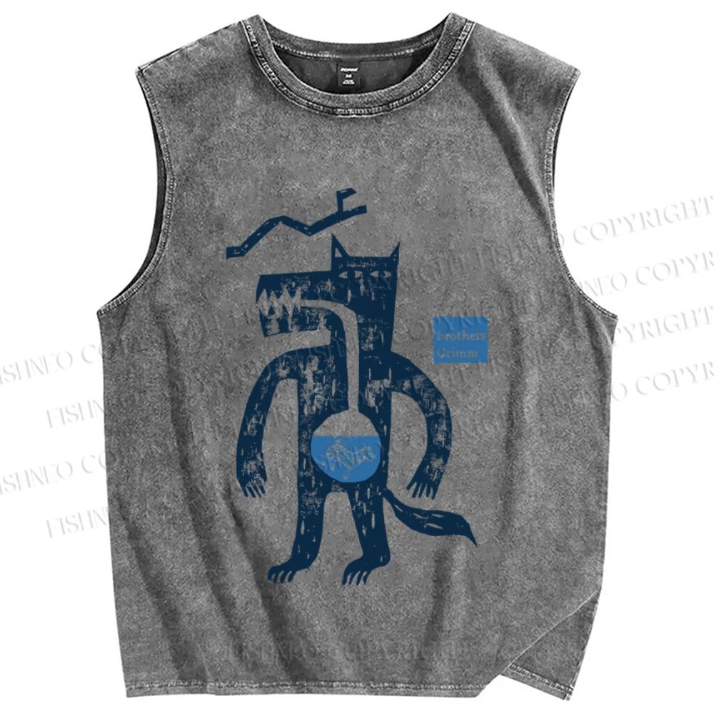 Unisex Grimm Brothers Vintage Wolf Ate Sheep Printed Washed Tank Top