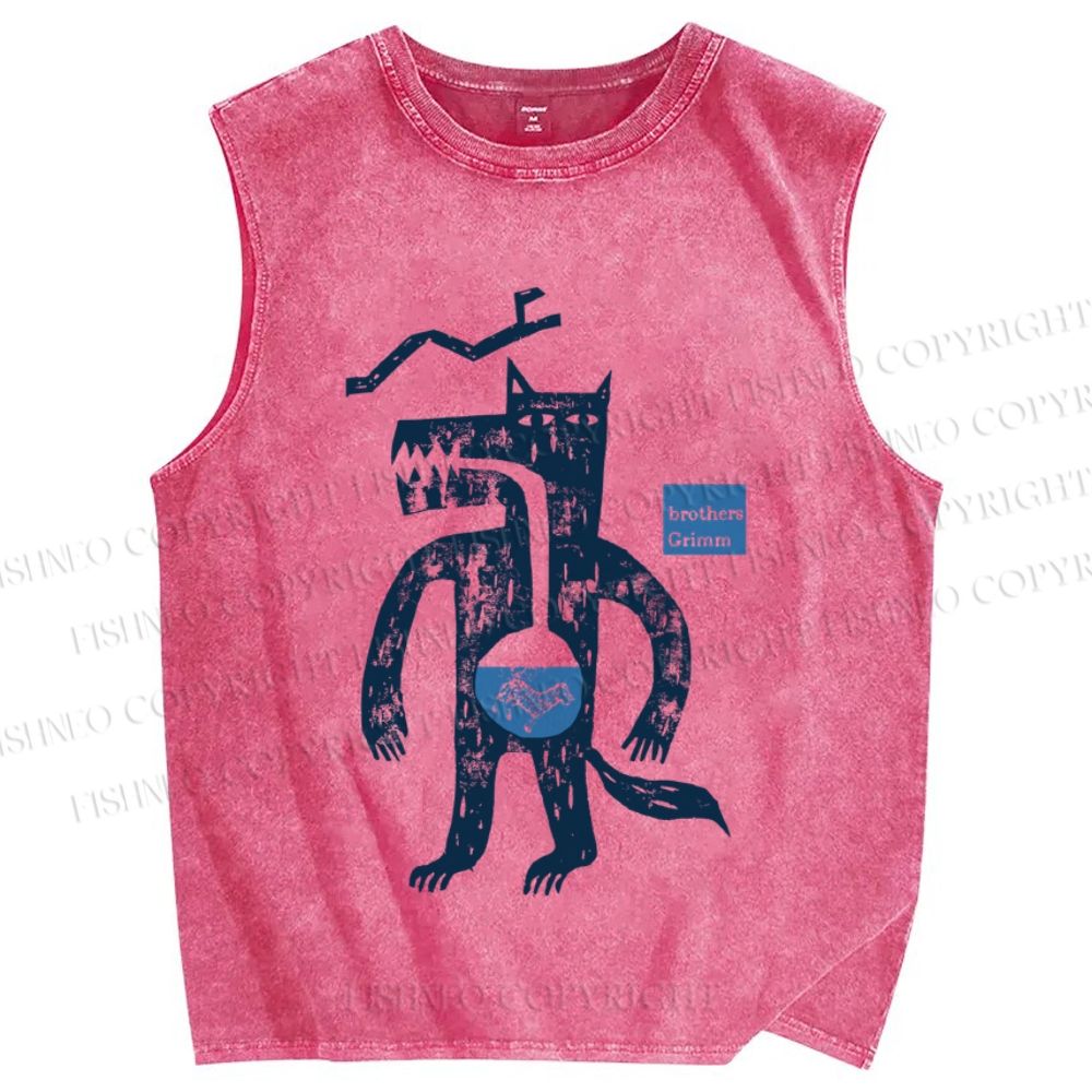 Unisex Grimm Brothers Vintage Wolf Ate Sheep Printed Washed Tank Top