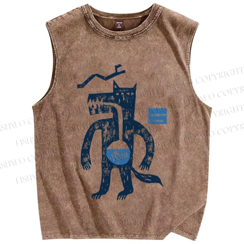 Unisex Grimm Brothers Vintage Wolf Ate Sheep Printed Washed Tank Top