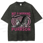 Unisex Lazy Cat Not A Morning Purrson Printed Washed Tee