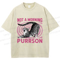 Unisex Lazy Cat Not A Morning Purrson Printed Washed Tee