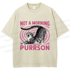 Unisex Lazy Cat Not A Morning Purrson Printed Washed Tee