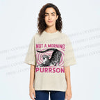 Unisex Lazy Cat Not A Morning Purrson Printed Washed Tee