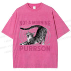Unisex Lazy Cat Not A Morning Purrson Printed Washed Tee