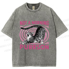 Unisex Lazy Cat Not A Morning Purrson Printed Washed Tee