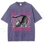 Unisex Lazy Cat Not A Morning Purrson Printed Washed Tee