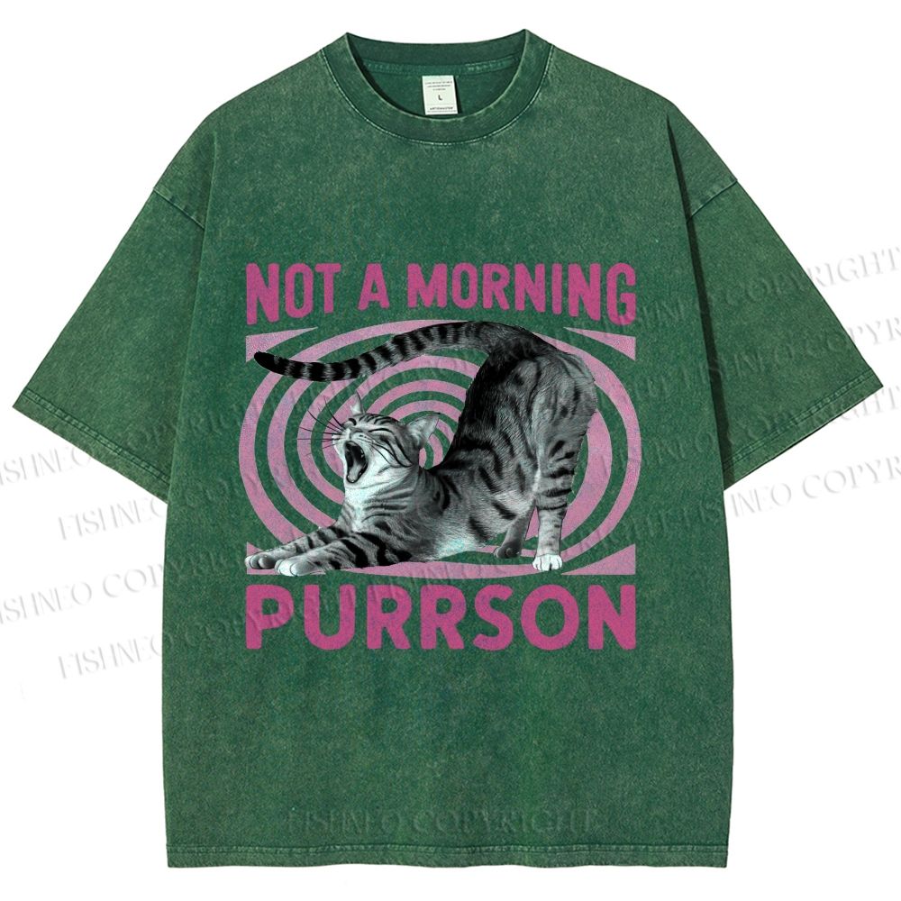 Unisex Lazy Cat Not A Morning Purrson Printed Washed Tee