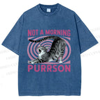 Unisex Lazy Cat Not A Morning Purrson Printed Washed Tee