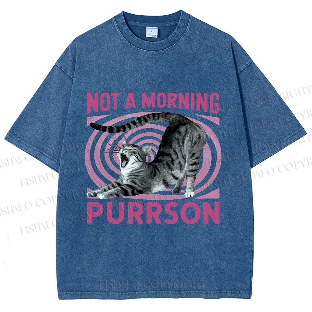 Unisex Lazy Cat Not A Morning Purrson Printed Washed Tee