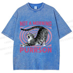 Unisex Lazy Cat Not A Morning Purrson Printed Washed Tee