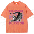 Unisex Lazy Cat Not A Morning Purrson Printed Washed Tee
