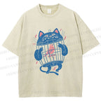 Unisex Bird In Cat Cage Printed Washed Tee