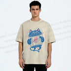 Unisex Bird In Cat Cage Printed Washed Tee