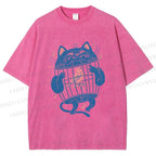 Unisex Bird In Cat Cage Printed Washed Tee
