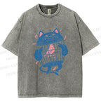 Unisex Bird In Cat Cage Printed Washed Tee