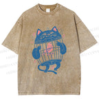 Unisex Bird In Cat Cage Printed Washed Tee