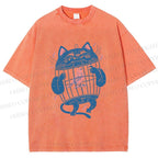 Unisex Bird In Cat Cage Printed Washed Tee