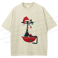 Unisex Black Cat Tangled In Christmas Lights Printed Washed Tee