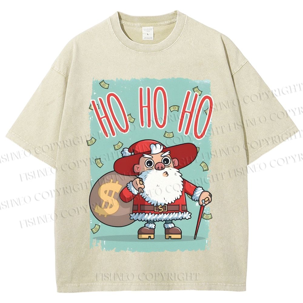 Unisex Santa Claus HO HO HO Christmas Printed Washed Tee
