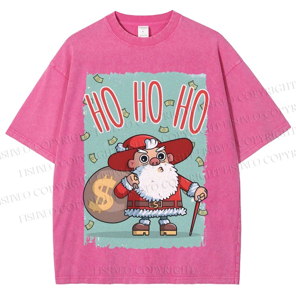 Unisex Santa Claus HO HO HO Christmas Printed Washed Tee