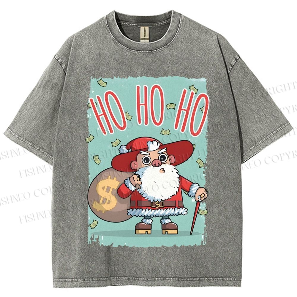 Unisex Santa Claus HO HO HO Christmas Printed Washed Tee