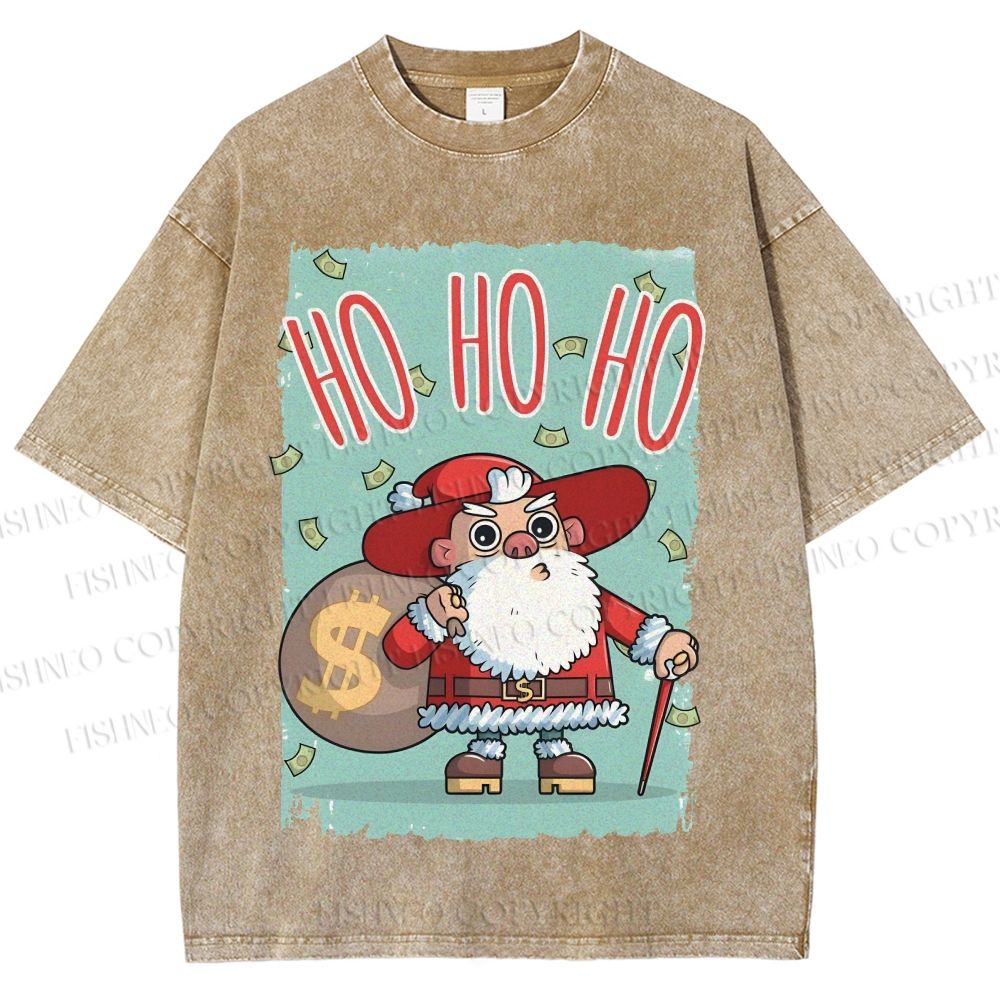 Unisex Santa Claus HO HO HO Christmas Printed Washed Tee