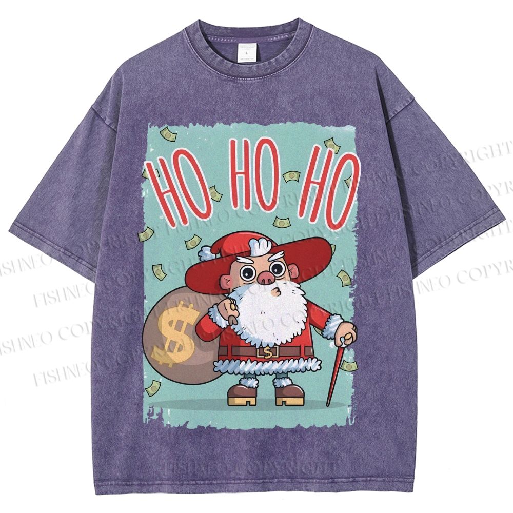 Unisex Santa Claus HO HO HO Christmas Printed Washed Tee