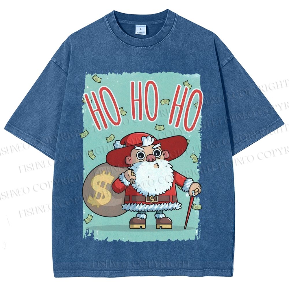 Unisex Santa Claus HO HO HO Christmas Printed Washed Tee