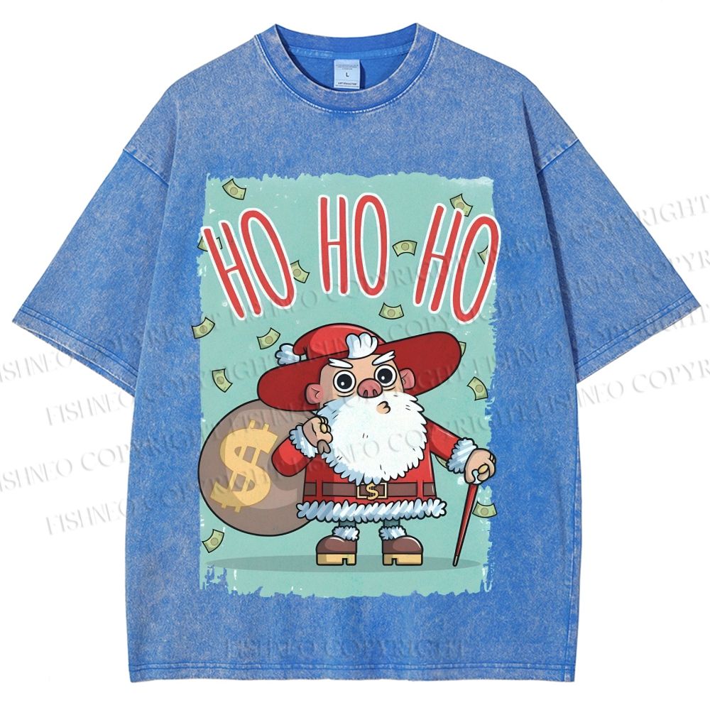 Unisex Santa Claus HO HO HO Christmas Printed Washed Tee