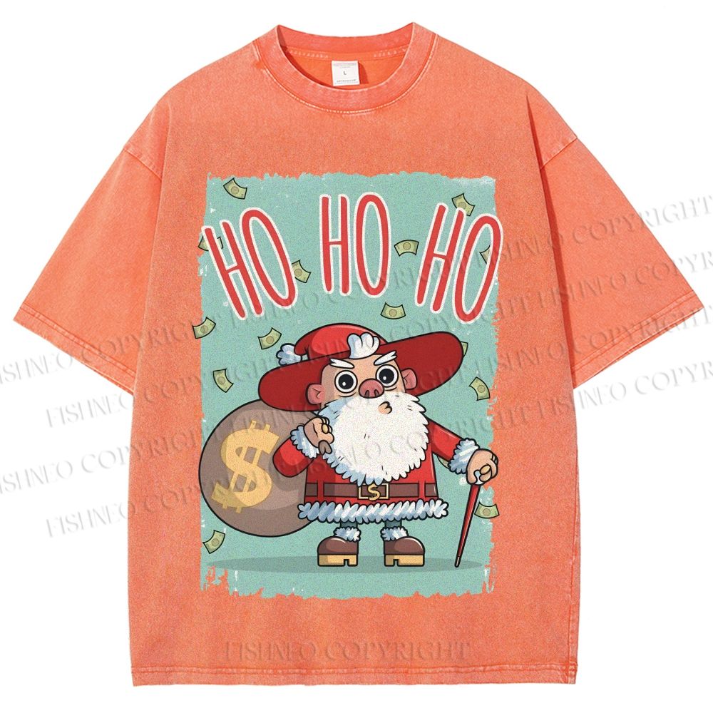 Unisex Santa Claus HO HO HO Christmas Printed Washed Tee