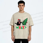 Unisex Bad Cat Push Over The Christmas Tree Printed Washed Tee