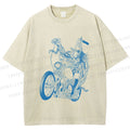 Unisex Monster Riding A Motorcycle Printed Washed Tee