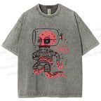 Unisex Vintage Octopus Astronaut Printed Washed Tee